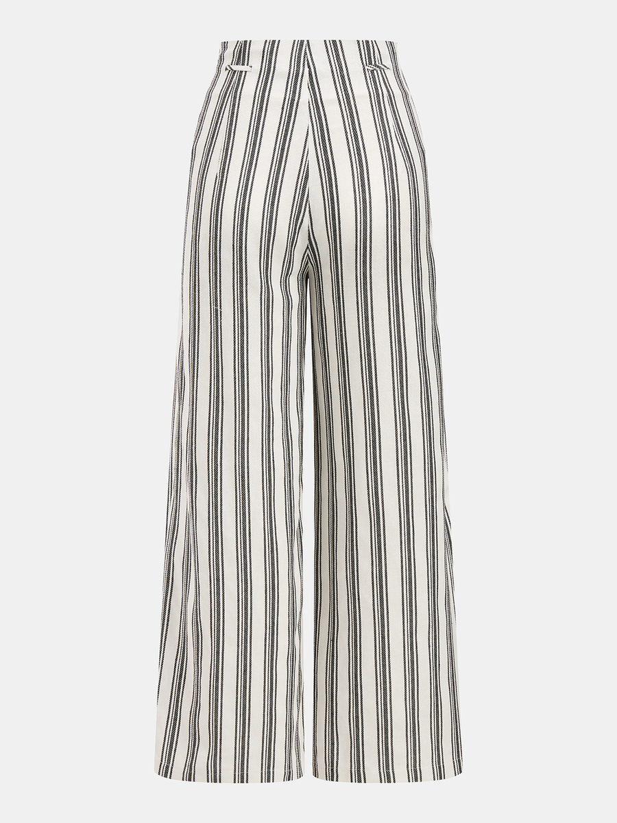Cotton Linen Striped Wide Leg Pants
