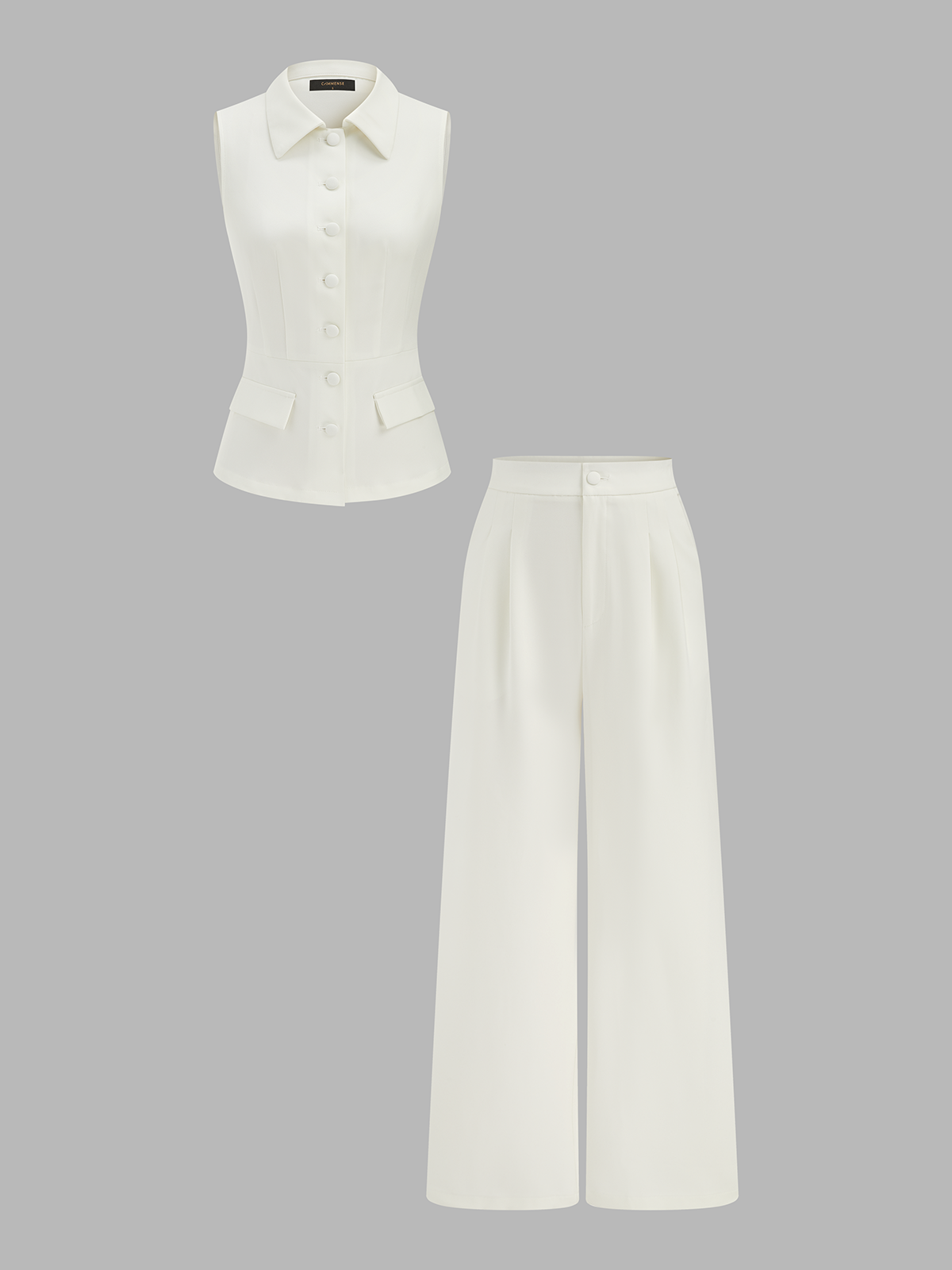Collared Cotton Linen Vest & Pants Set