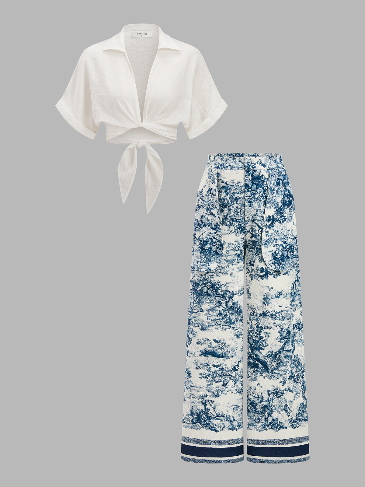 Twisted Crop Top & Toile Print Pants Set