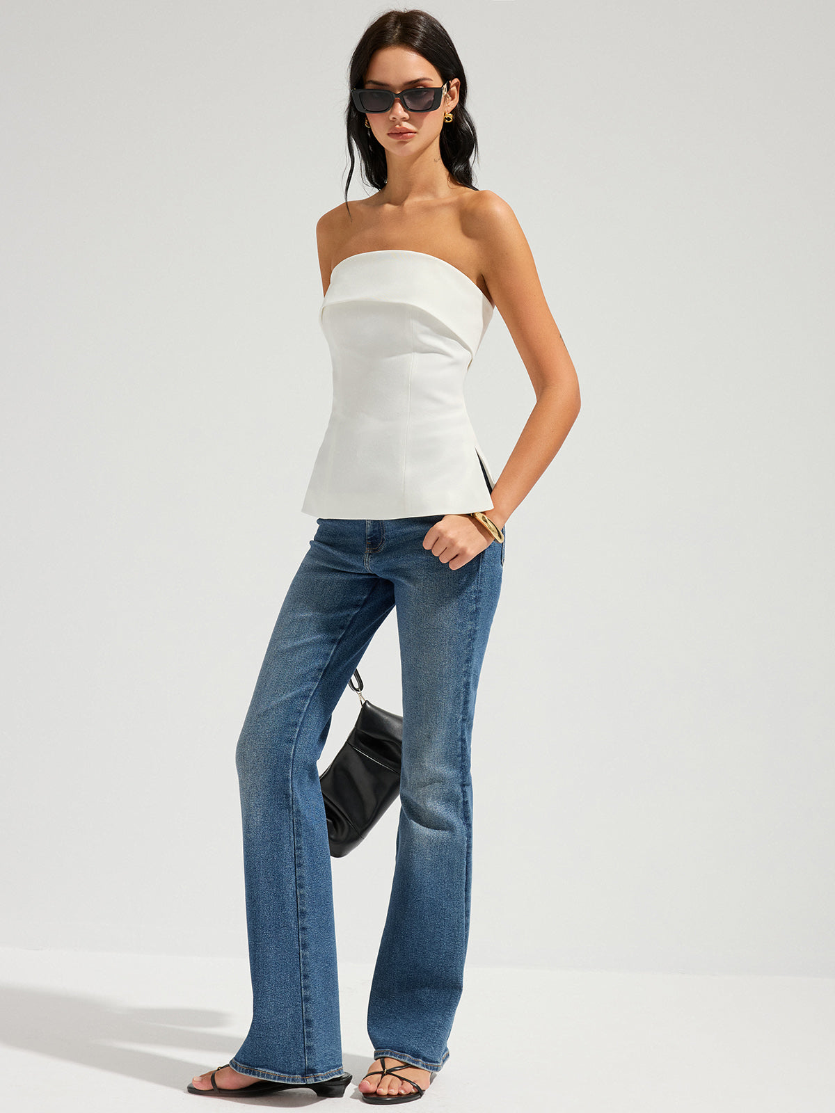 Strapless Foldover Side Slit Tube Top