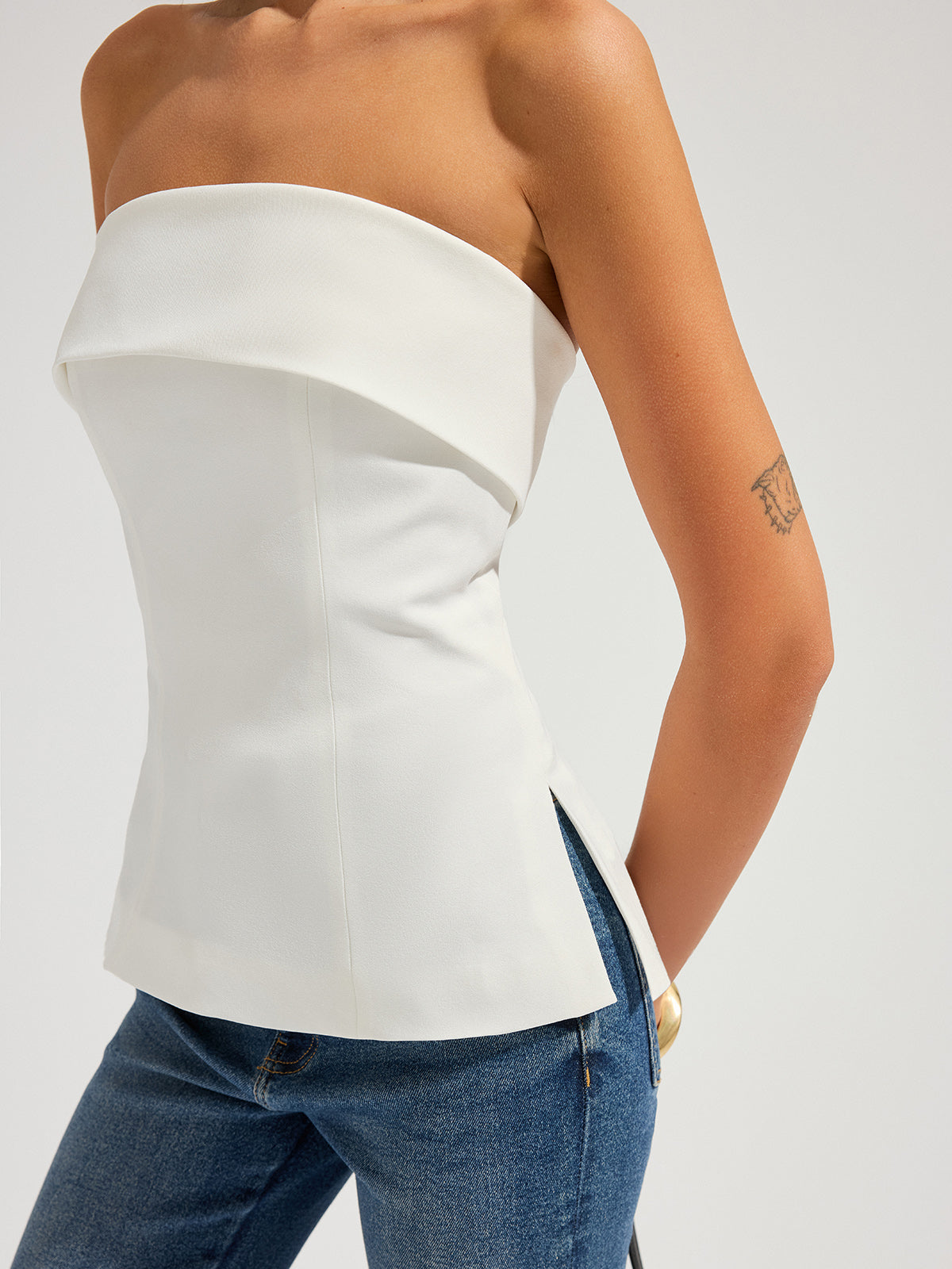 Strapless Foldover Side Slit Tube Top
