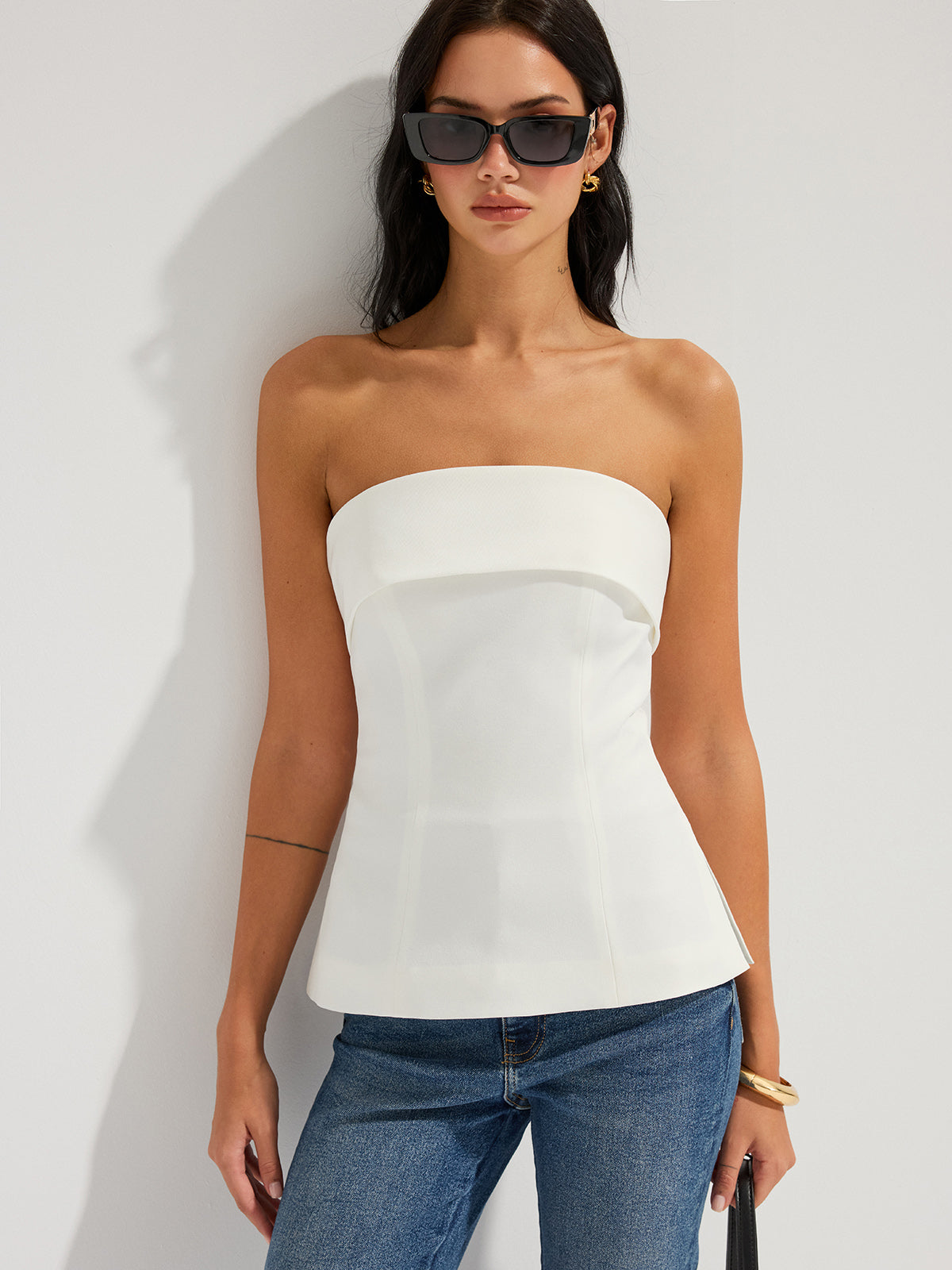 Strapless Foldover Side Slit Tube Top