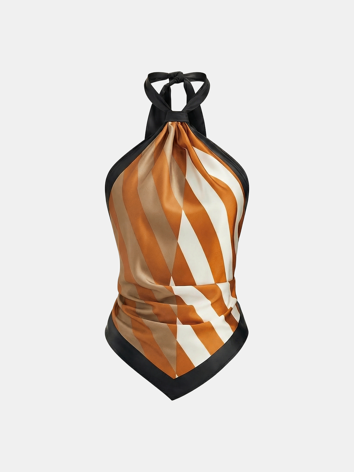 Geometric Striped Satin Halter Kerchief Top