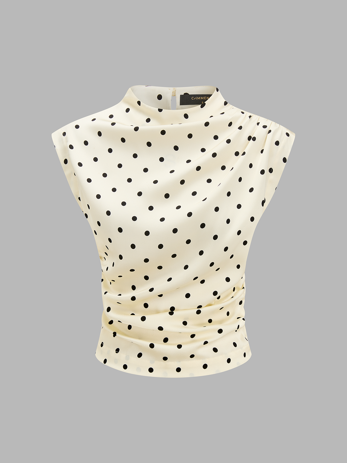 Polka Dot Sleeveless Ruched Blouse