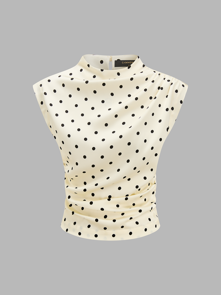 Polka Dot Sleeveless Ruched Blouse