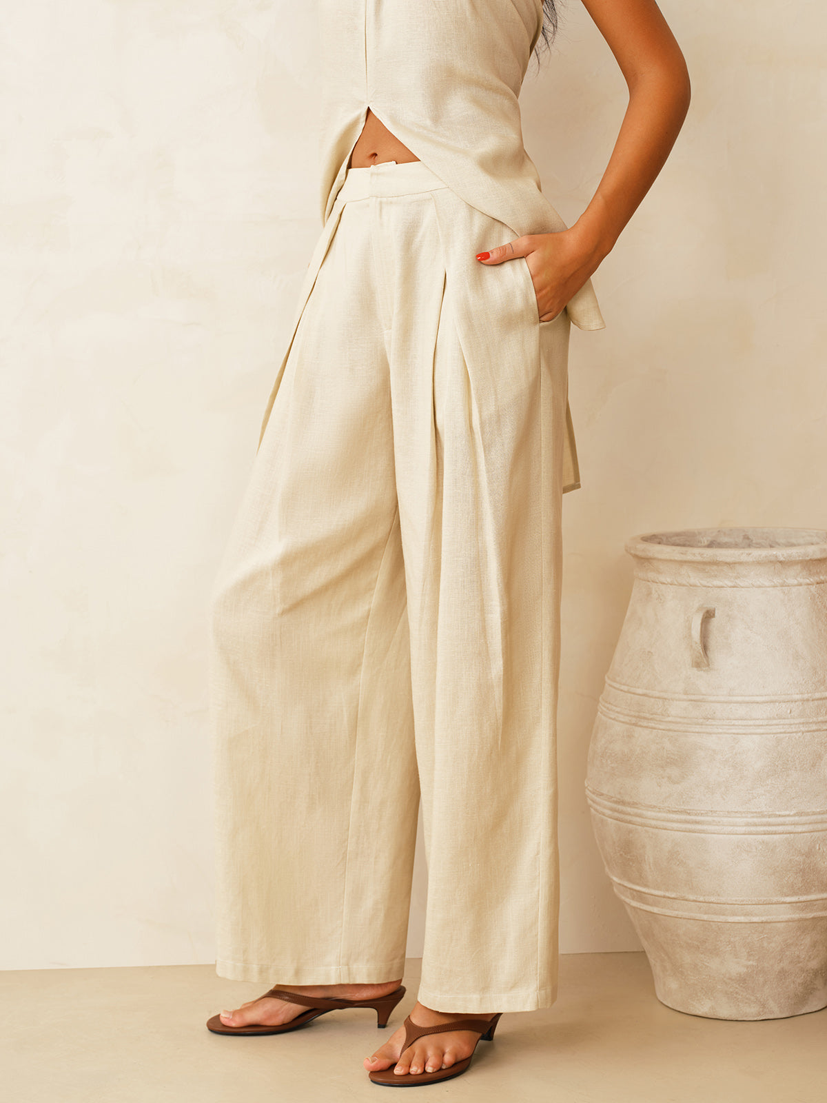 Linen-Blend Halter Top & Pants Set