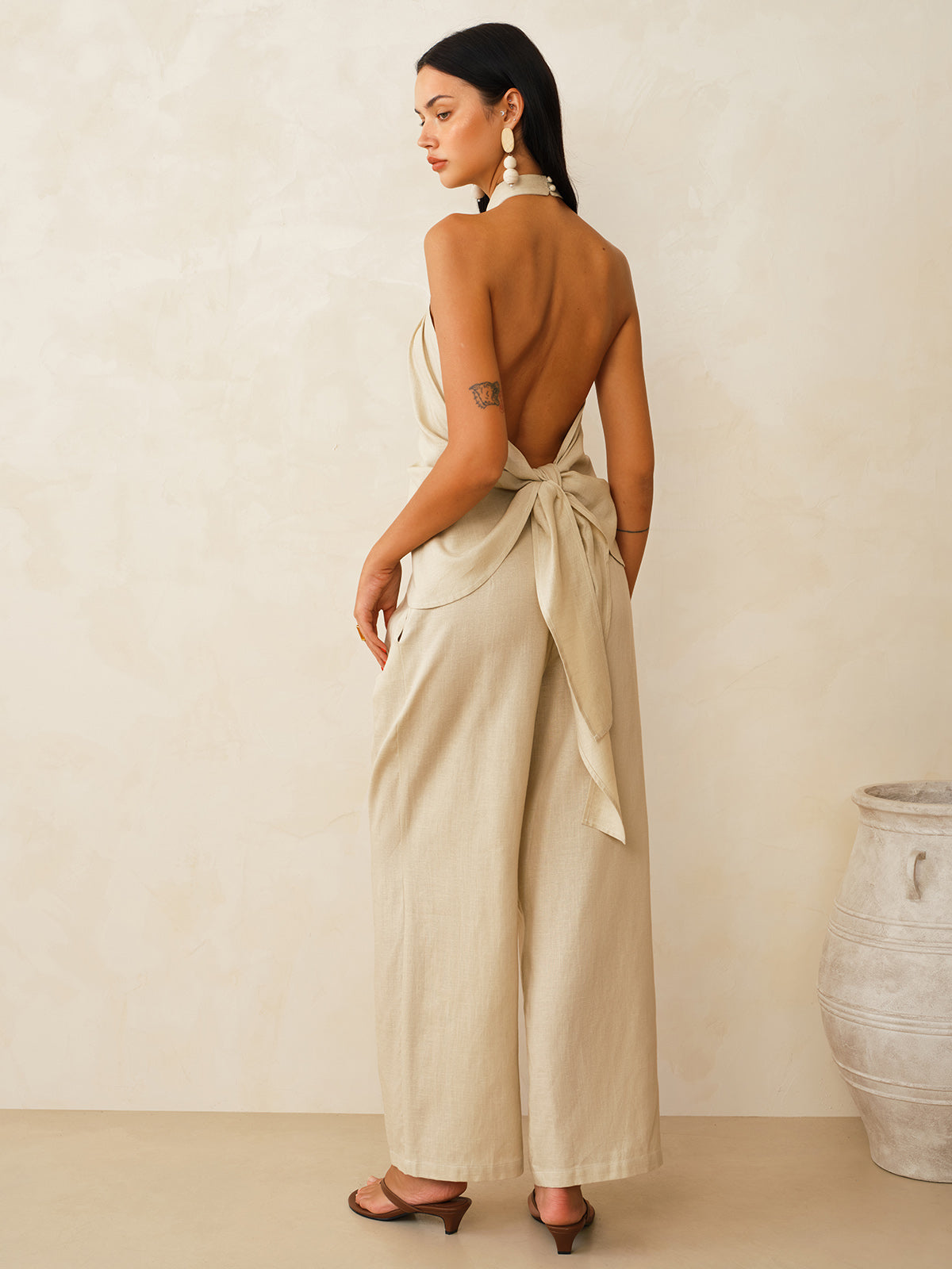 Linen-Blend Halter Top & Pants Set