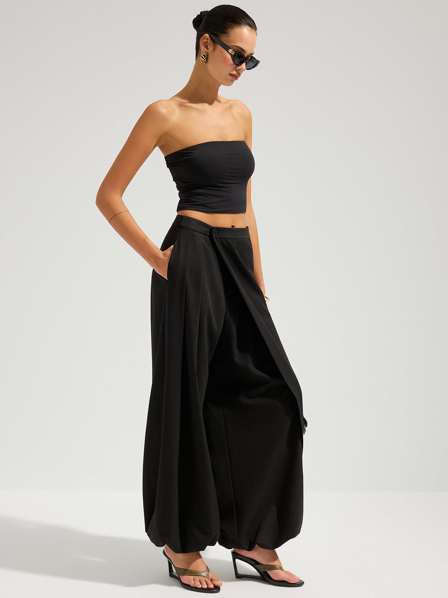 Asymmetric Overlay Balloon Wide-Leg Pants