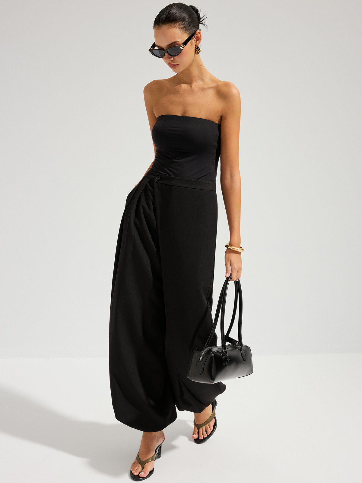 Asymmetric Overlay Balloon Wide-Leg Pants