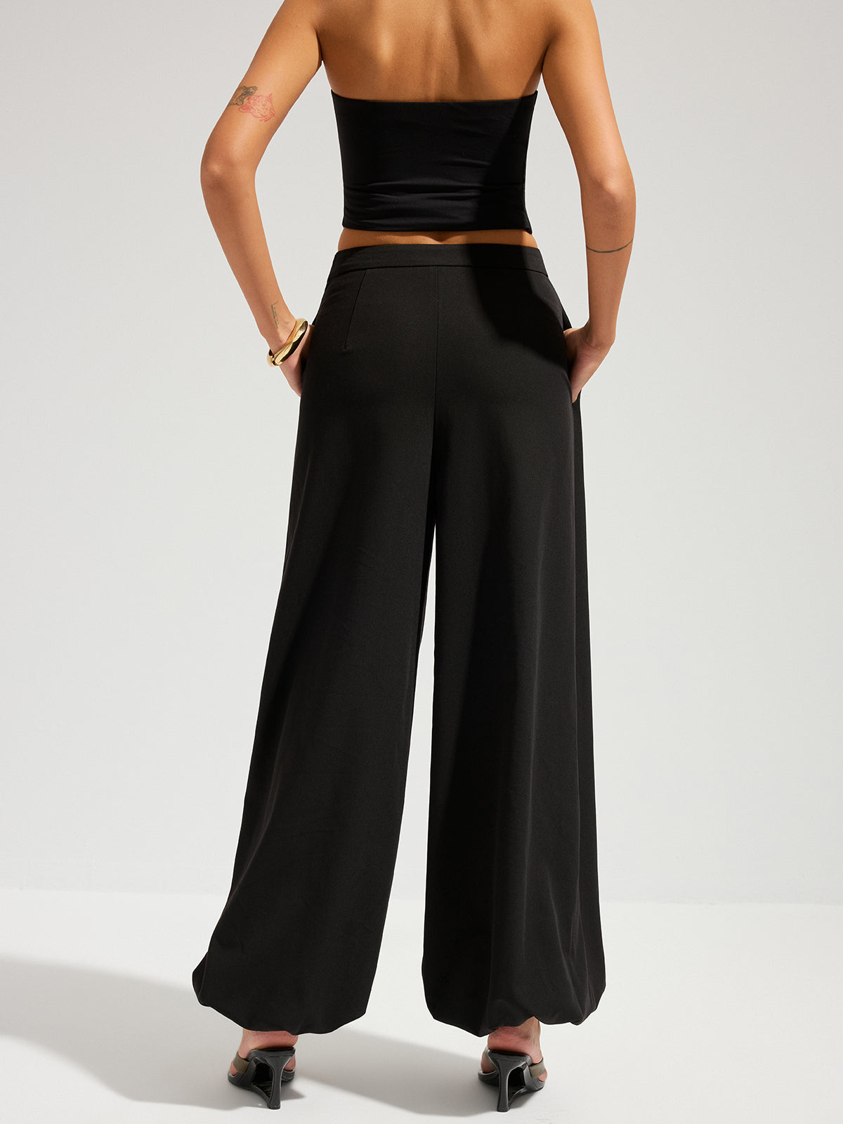 Asymmetric Overlay Balloon Wide-Leg Pants