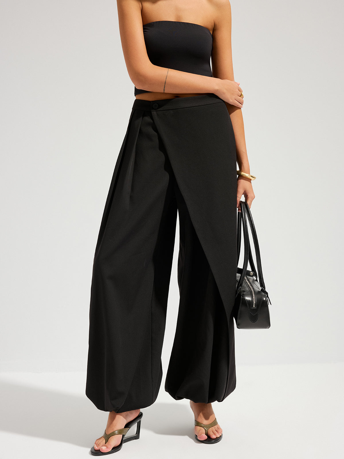 Asymmetric Overlay Balloon Wide-Leg Pants