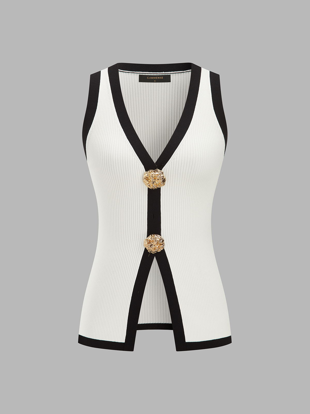 Contrast Trim Ribbed Knit Vest