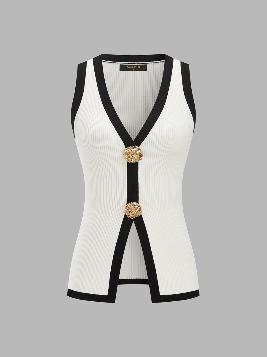 Contrast Trim Ribbed Knit Vest