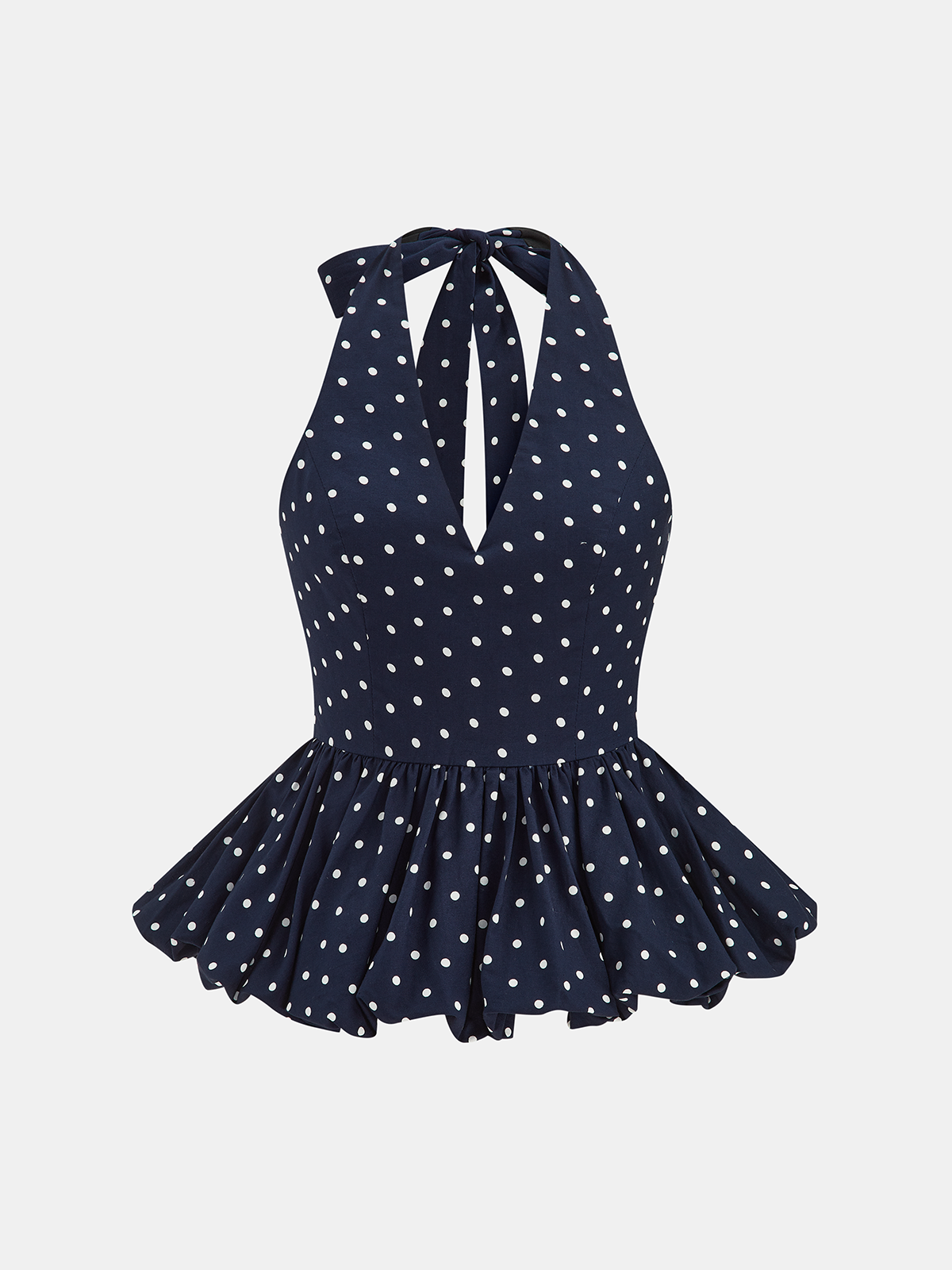 Linen Blend Polka Dot Peplum Top & Pants Set
