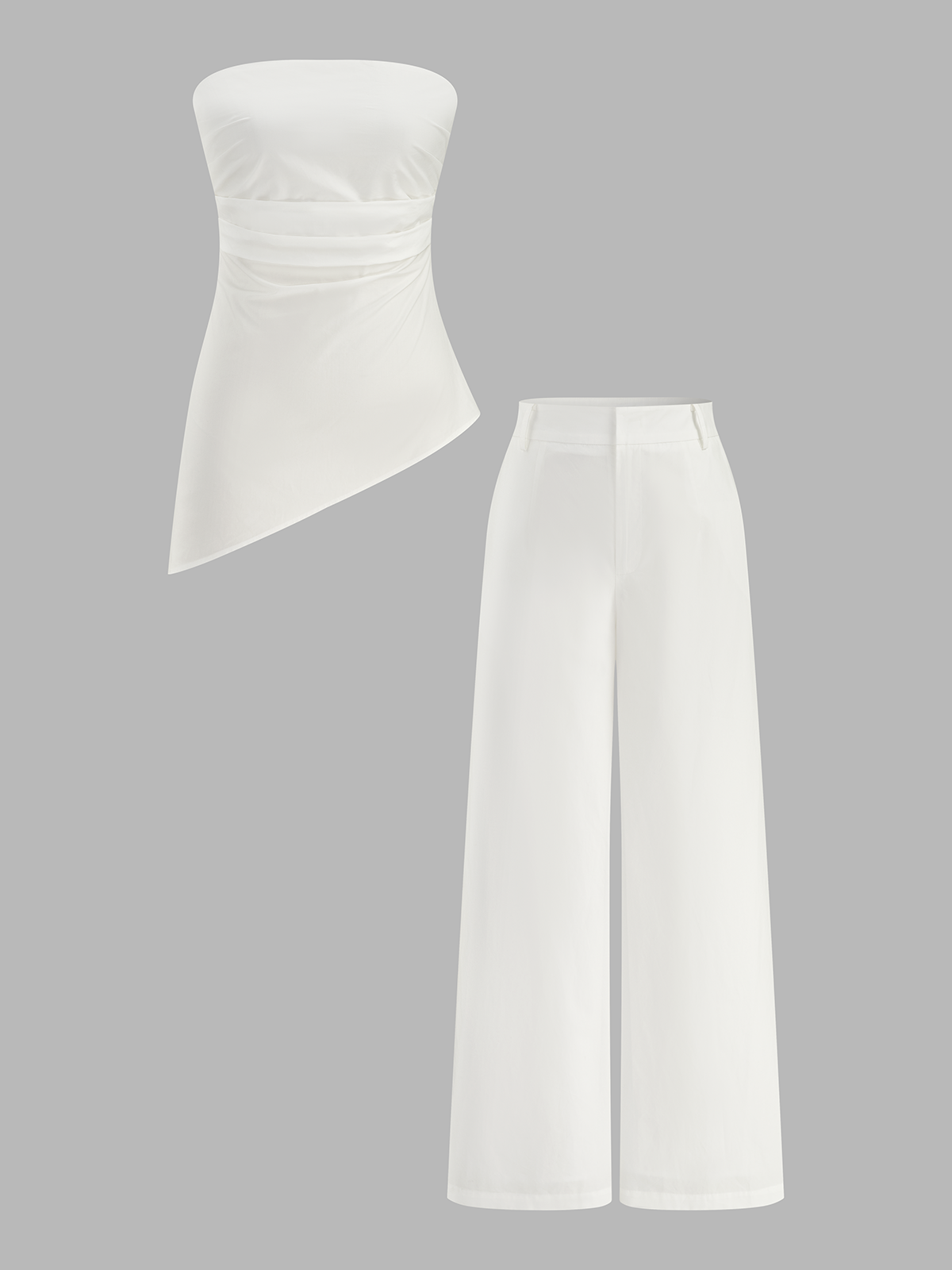 Strapless Asymmetrical Ruched Top & Pants Set