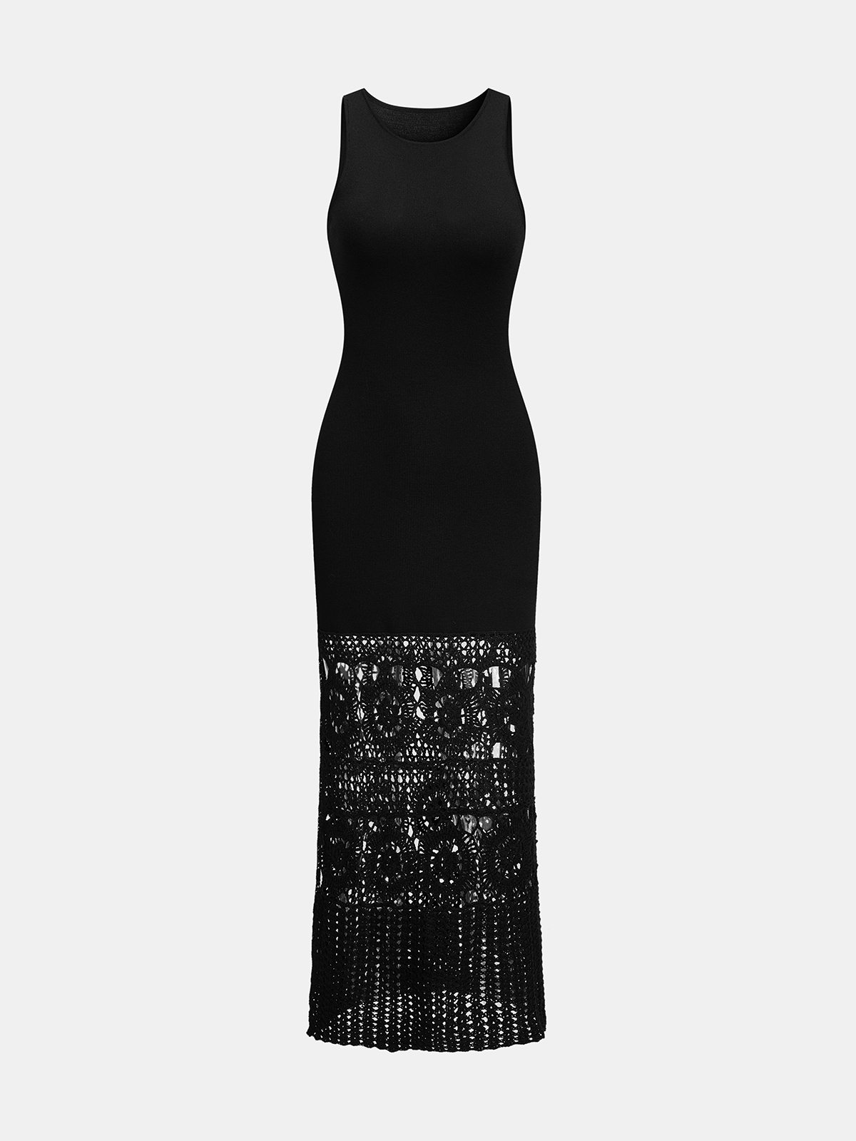 Side Slit Crochet Hem Sleeveless Knit Maxi Dress