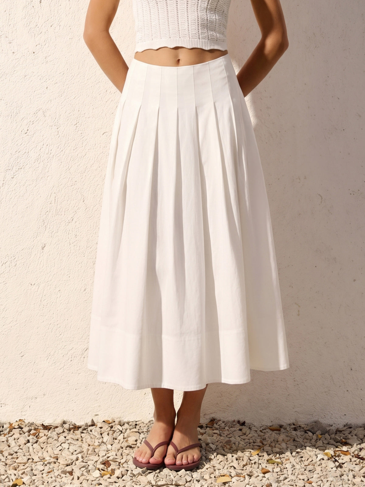 Cotton Linen Pleated Maxi Skirt