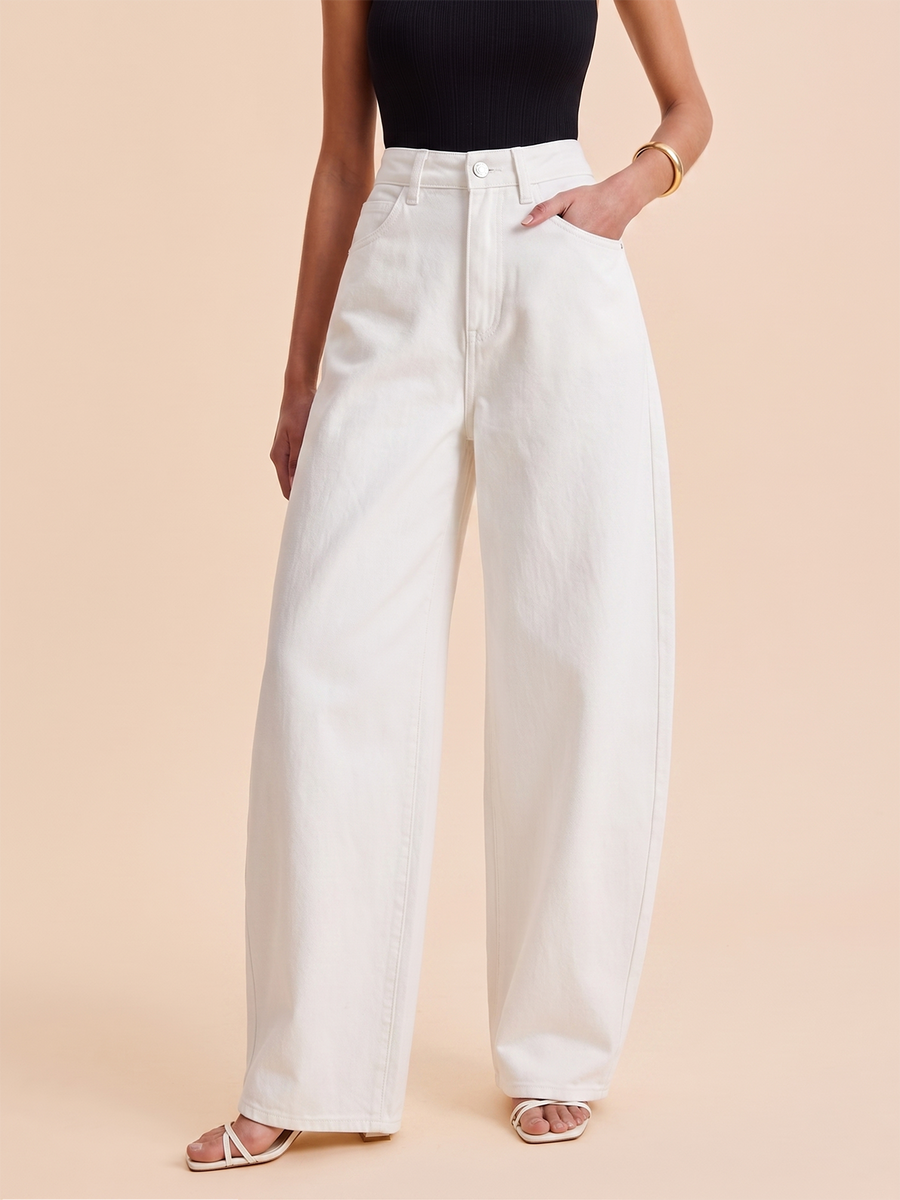 Mid-Waist Curved Leg Denim Pants