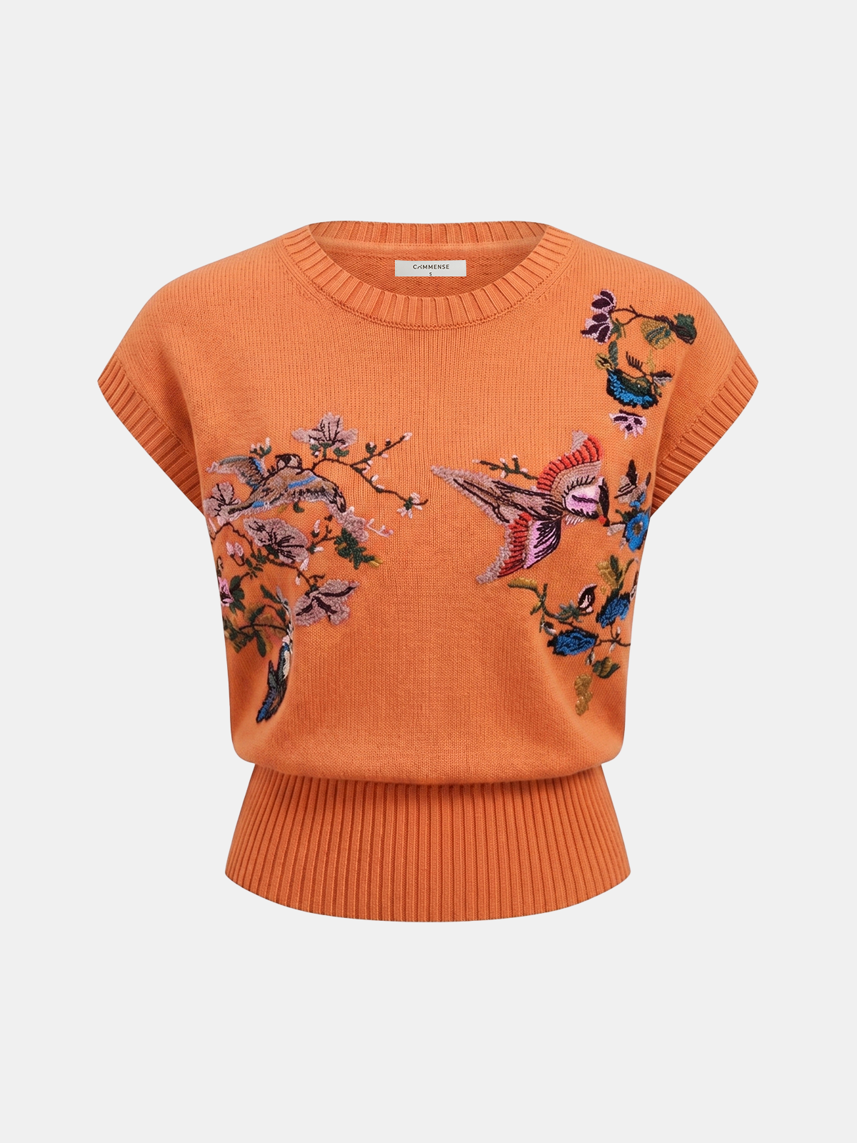 Embroidered Floral Bird Knit Vest