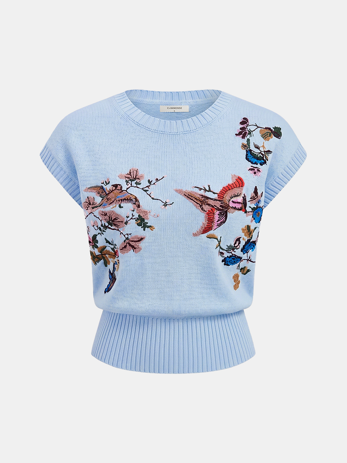 Embroidered Floral Bird Knit Vest