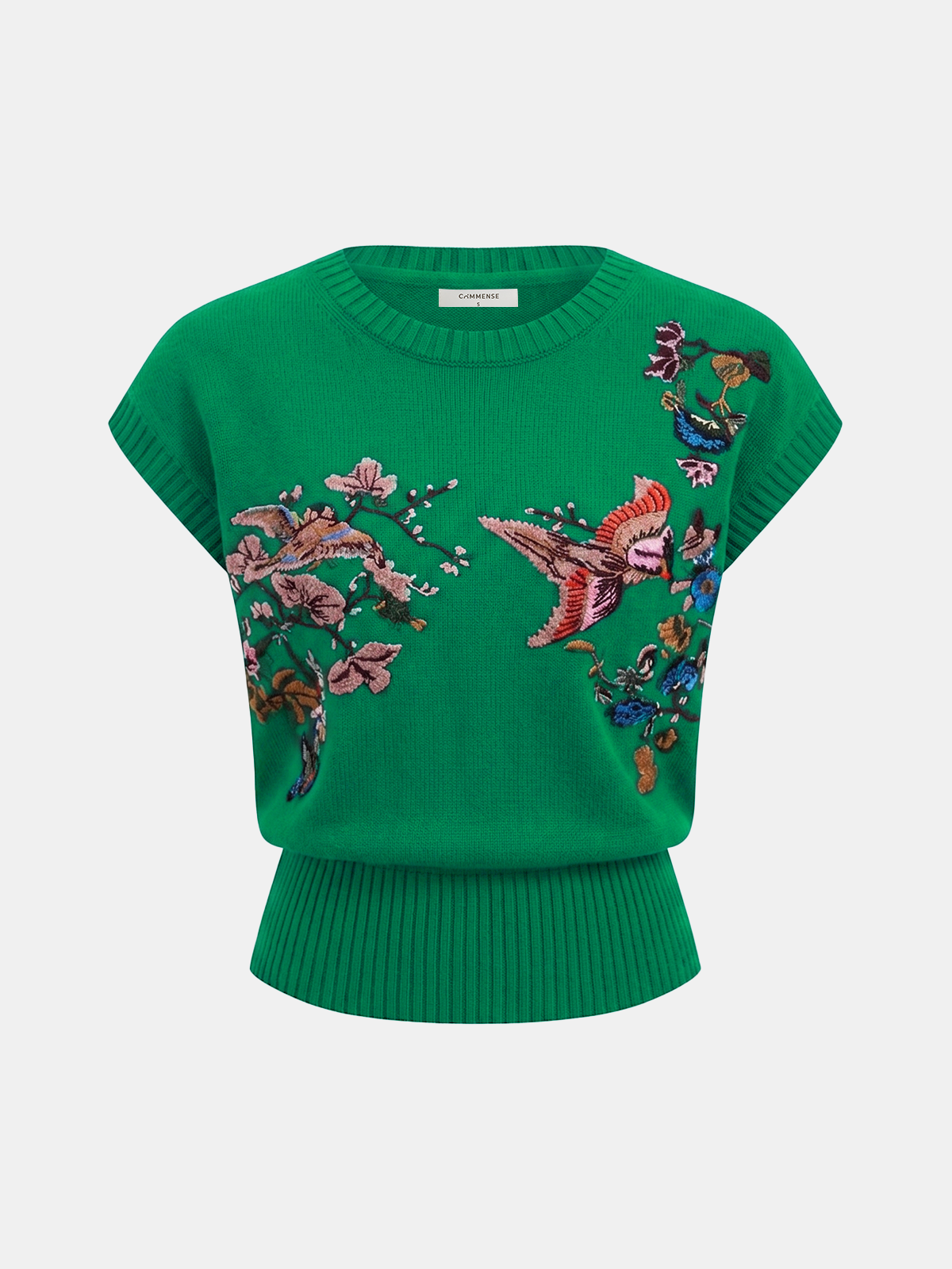 Embroidered Floral Bird Knit Vest