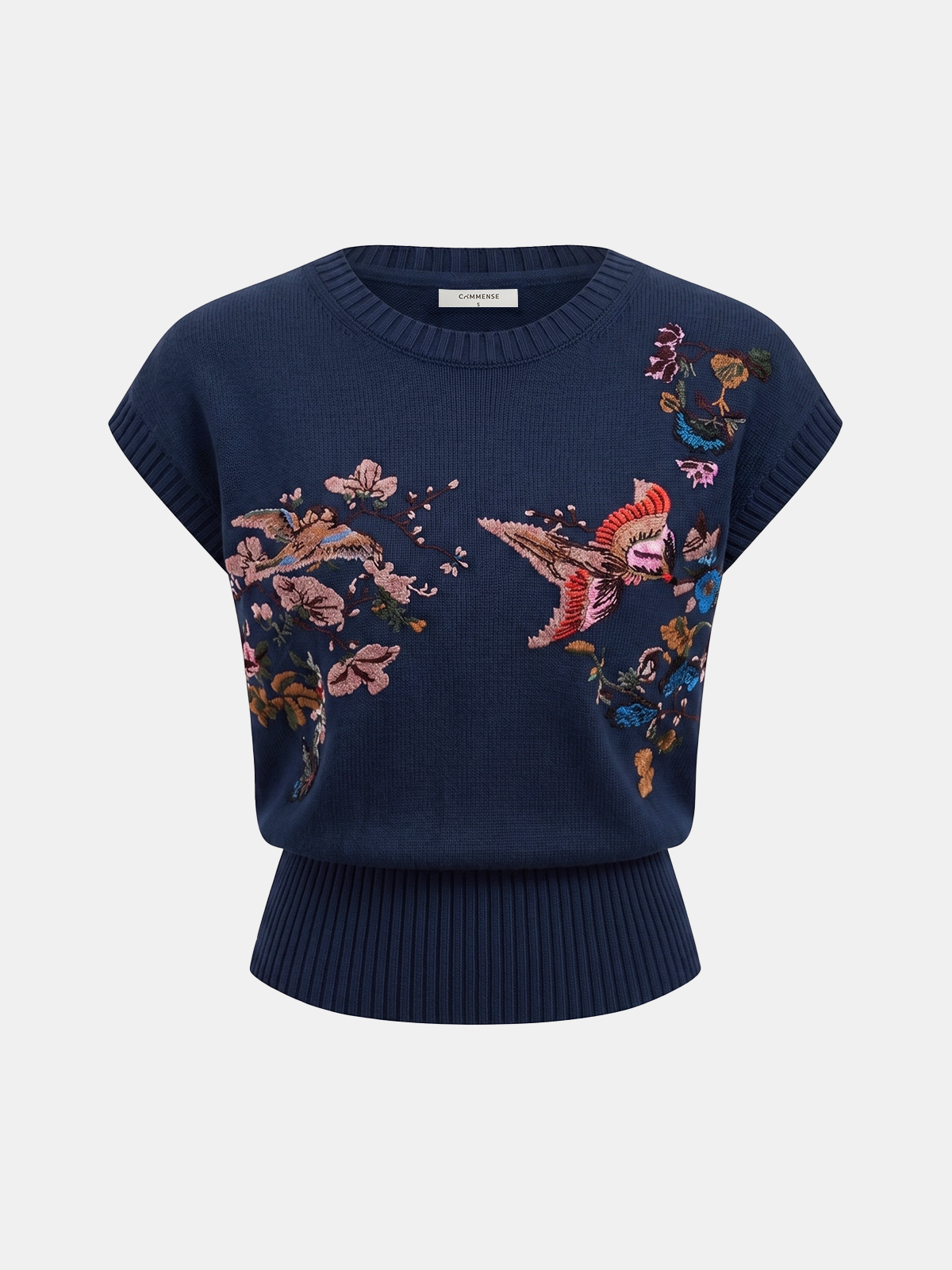 Embroidered Floral Bird Knit Vest