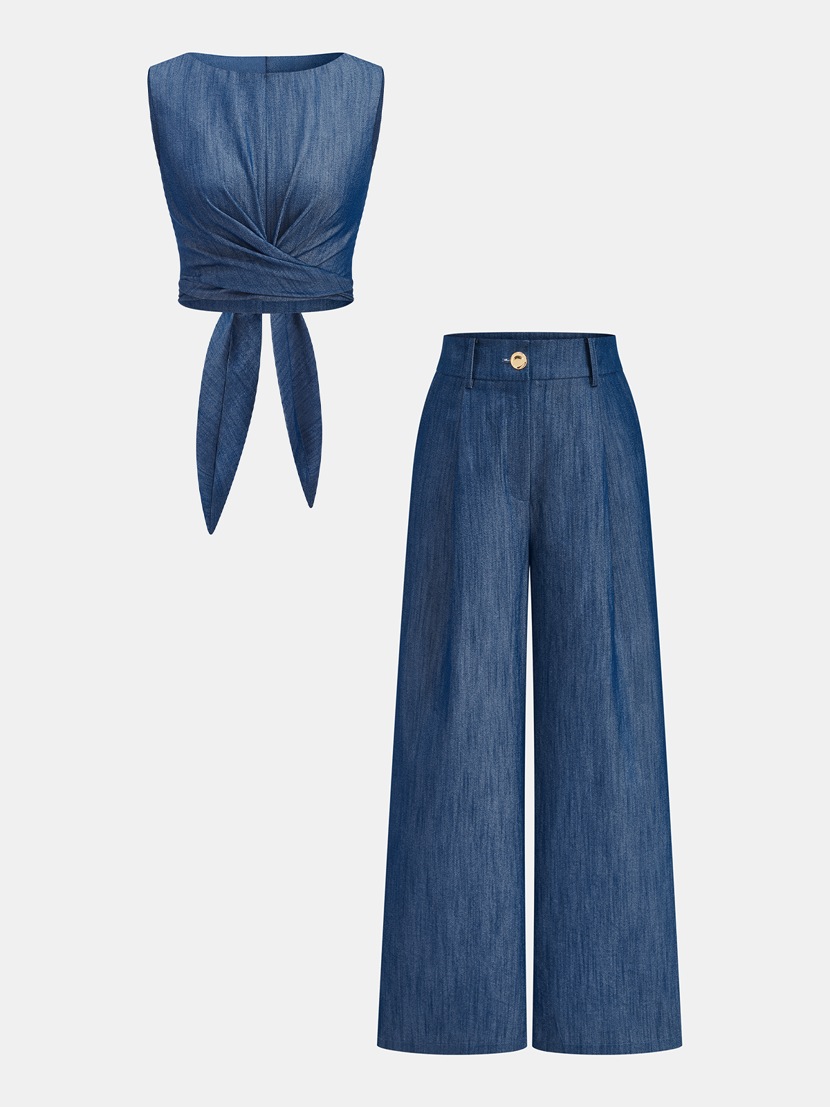 Cross-Tie Crop Top & Wide-Leg Pants Set