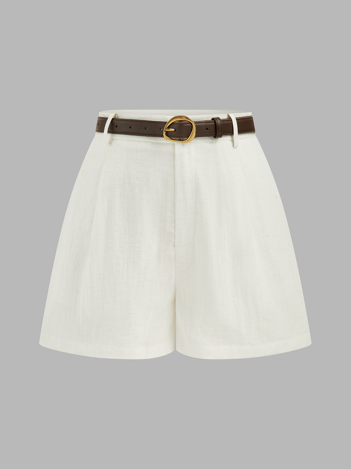 High Waist Belted Linen Blend Shorts