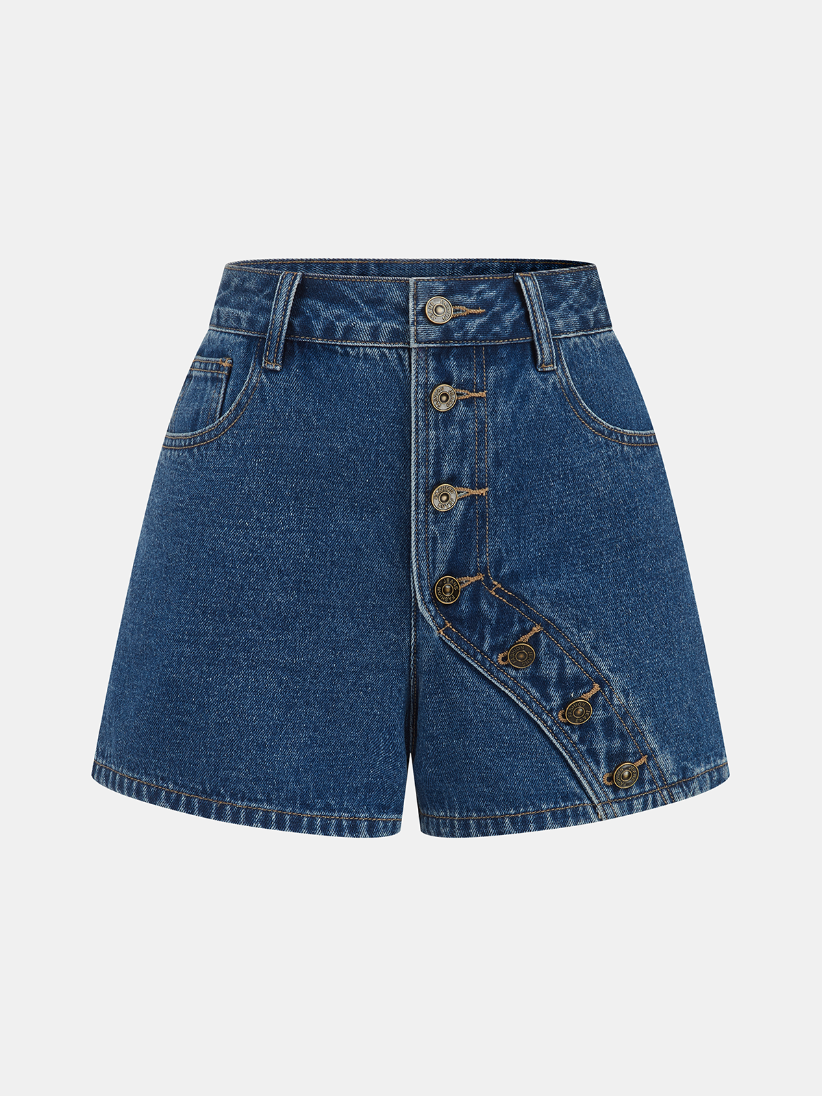 Asymmetrical Button Denim Shorts