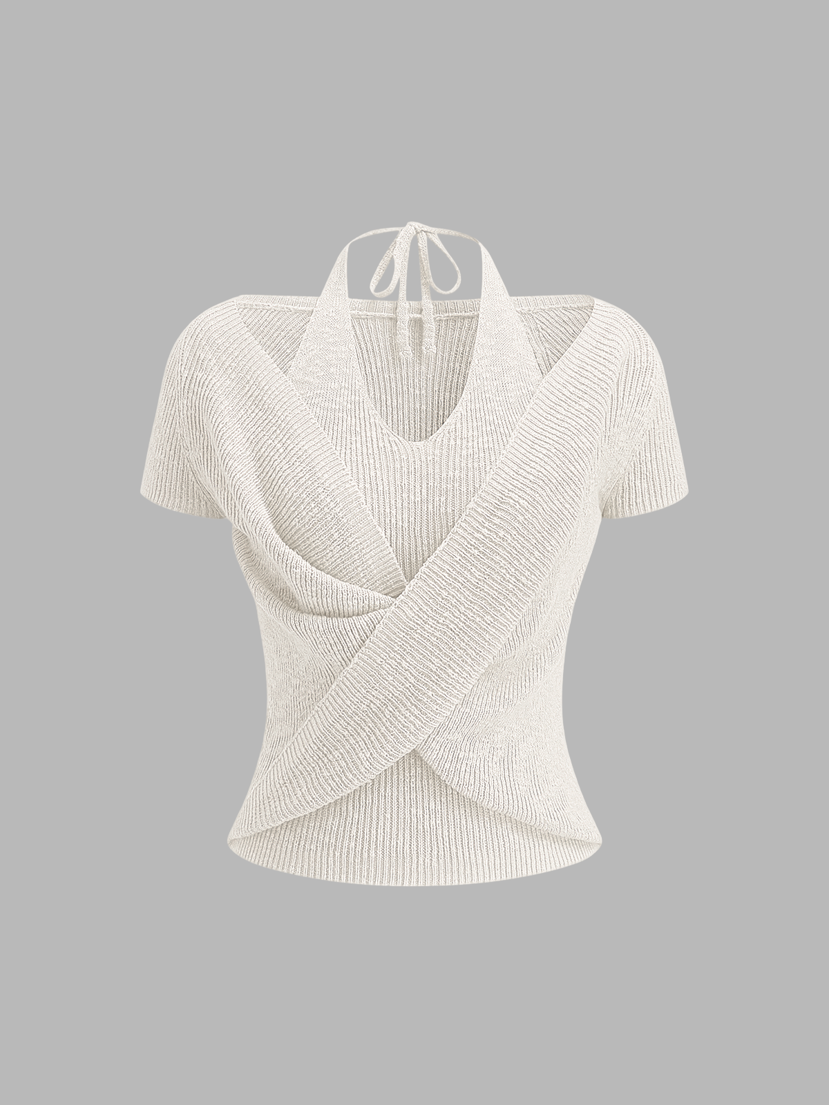 Halter Wrap Short Sleeve Knit Top
