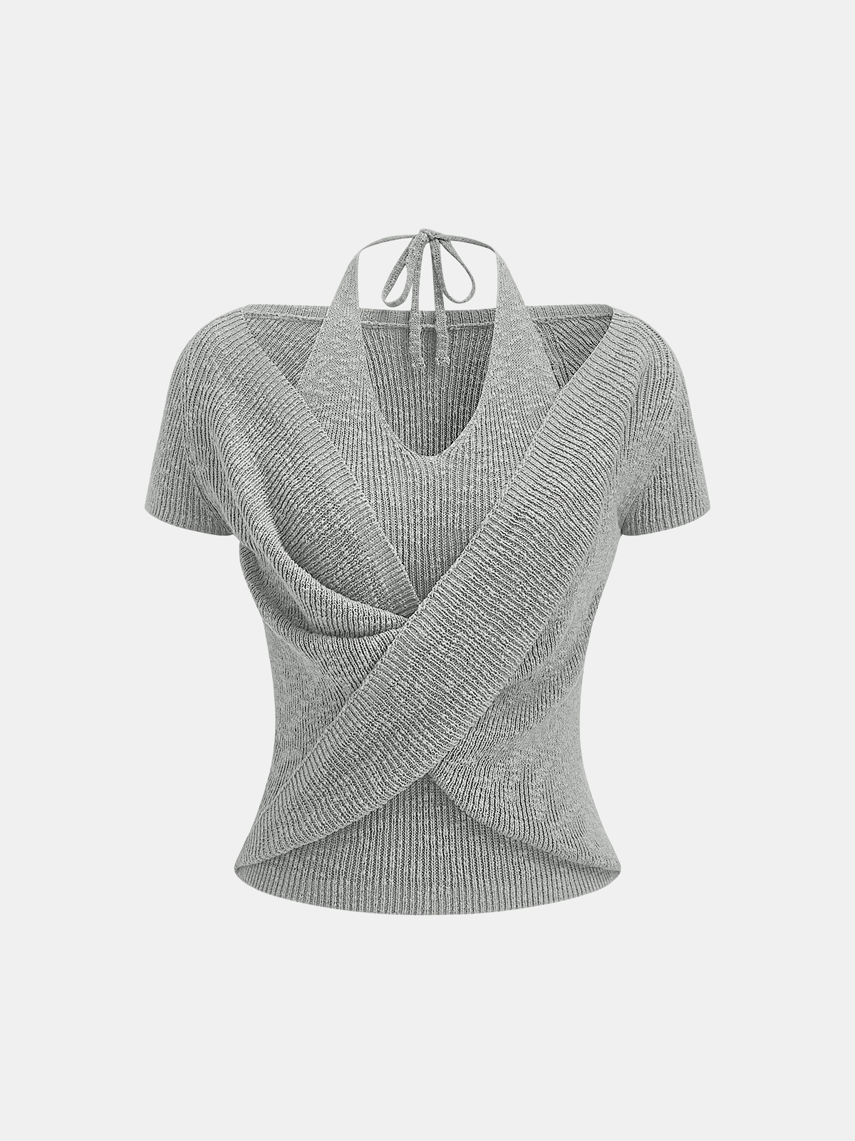 Halter Wrap Short Sleeve Knit Top