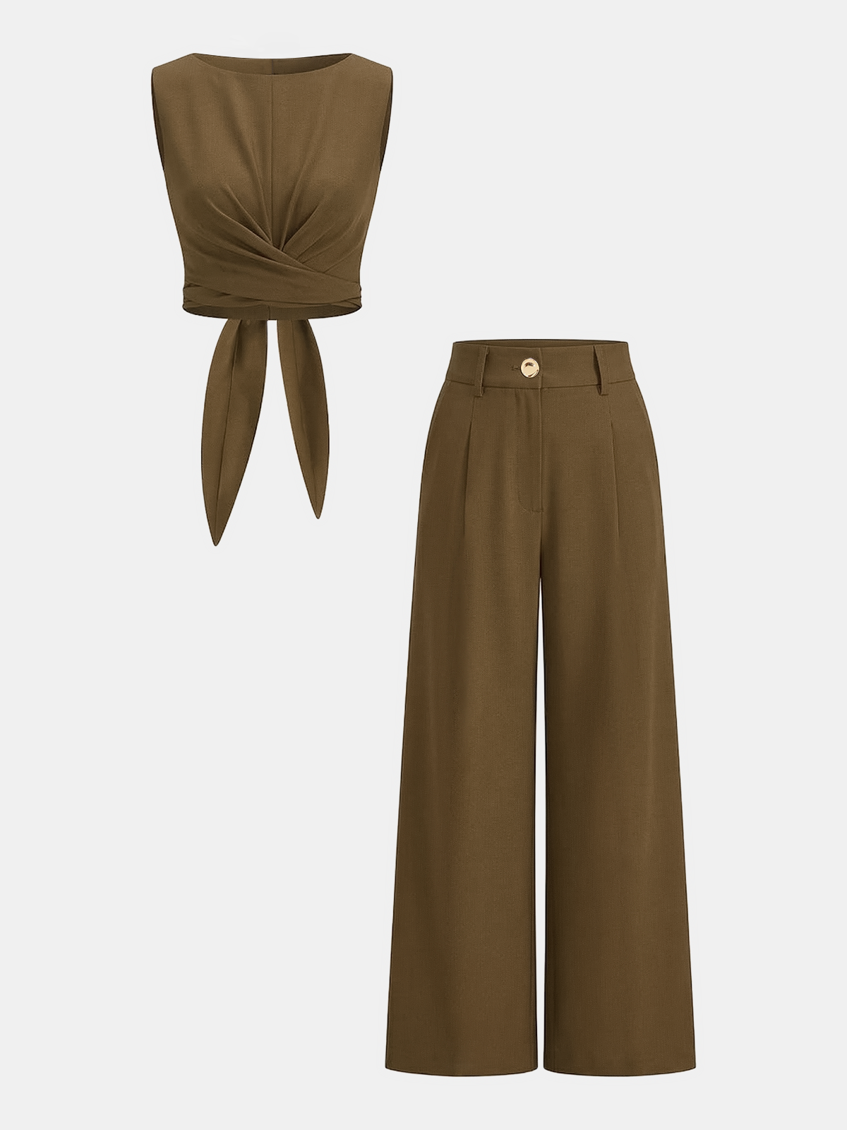 Cross-Tie Crop Top & Wide-Leg Pants Set