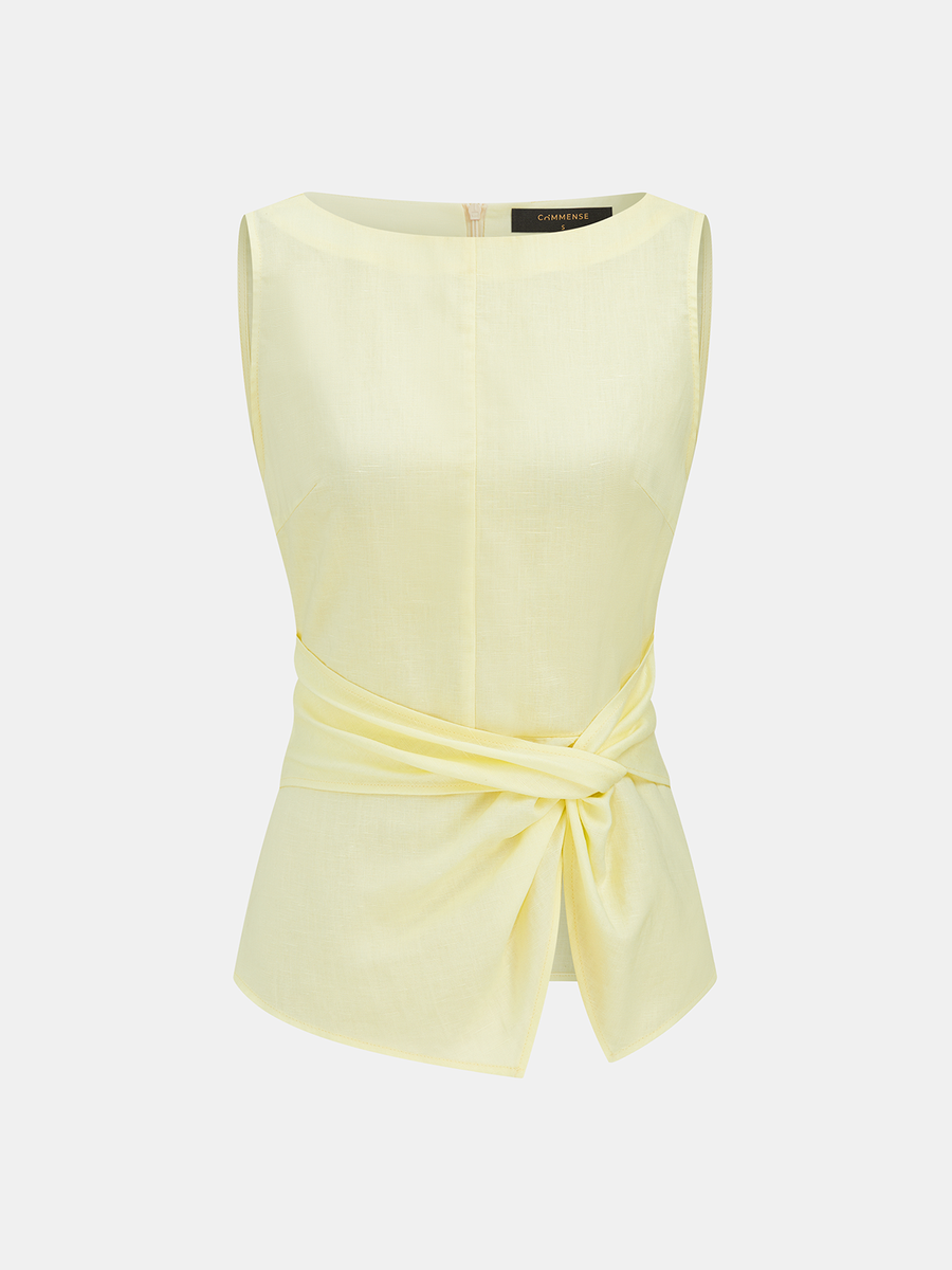Twisted Waist Linen Blend Sleeveless Blouse