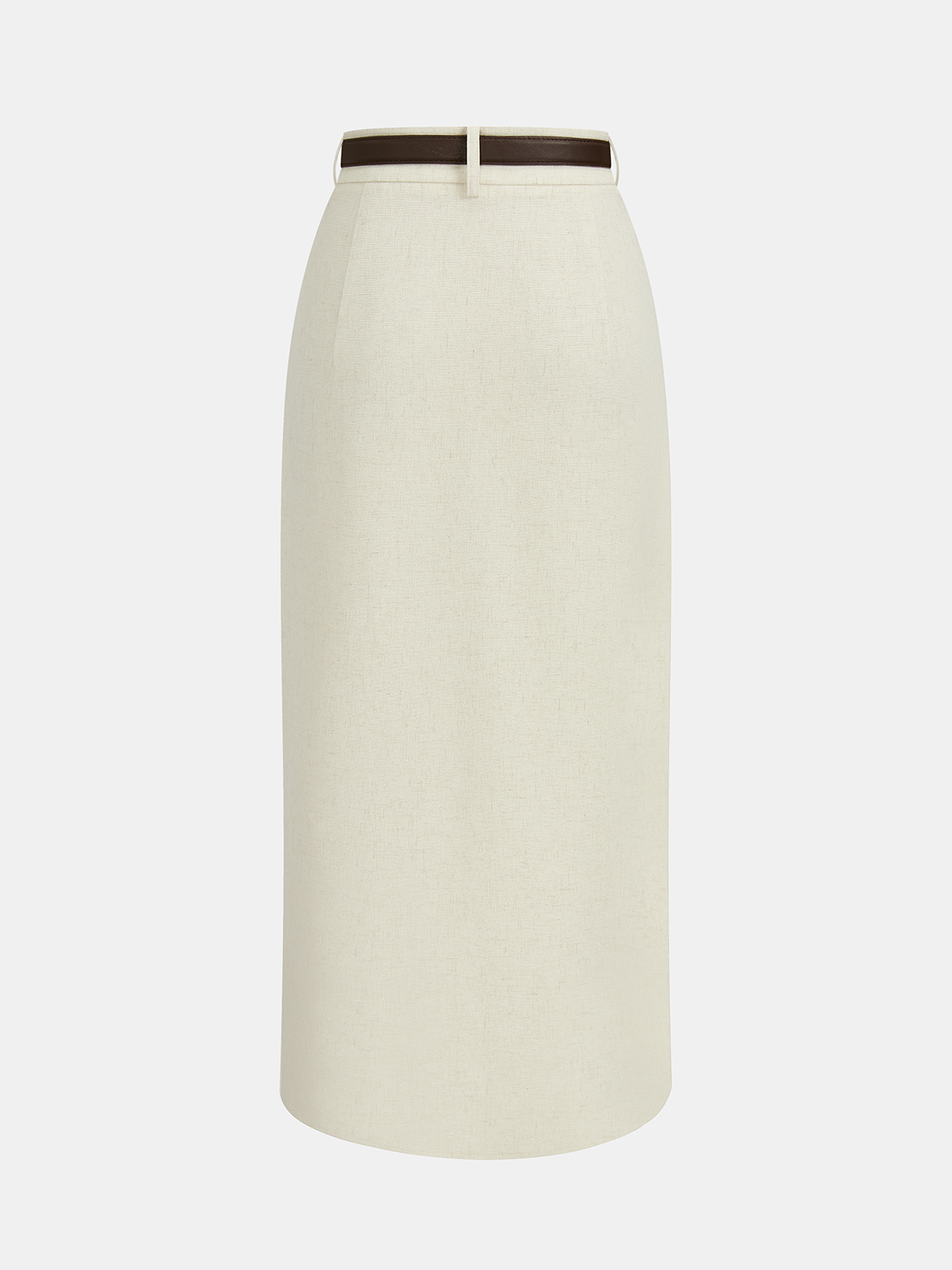 Belted Linen Blend Ruched Wrap Midi Skirt