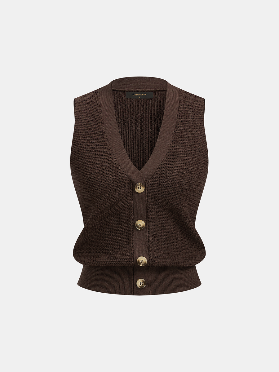 V Neck Button Down Knit Vest & Pants Set