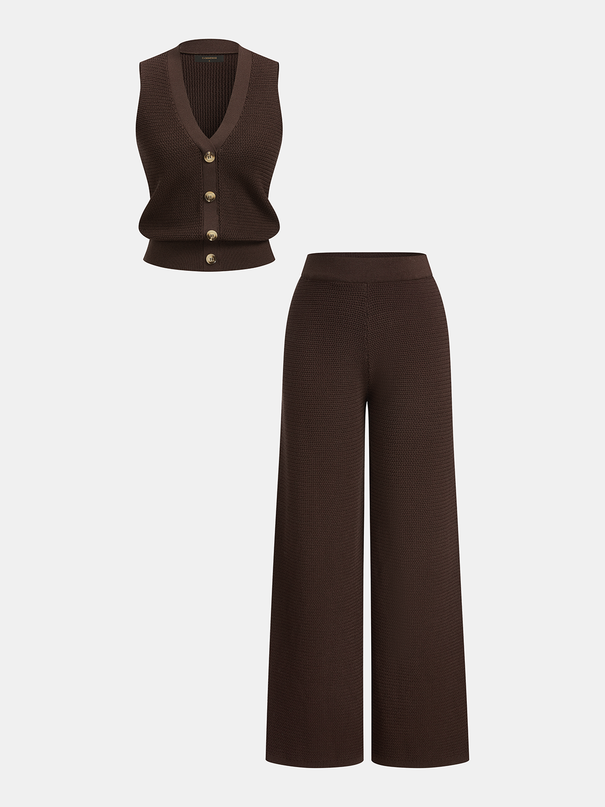 V Neck Button Down Knit Vest & Pants Set