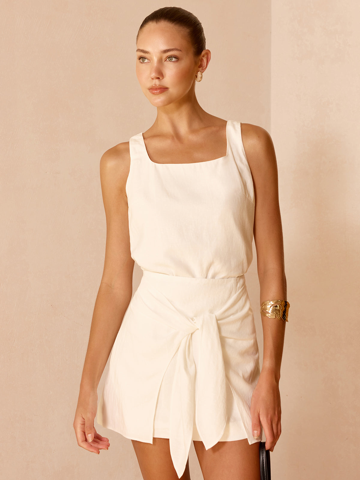 Linen Blend Top & Tie-Knot Skirt Set