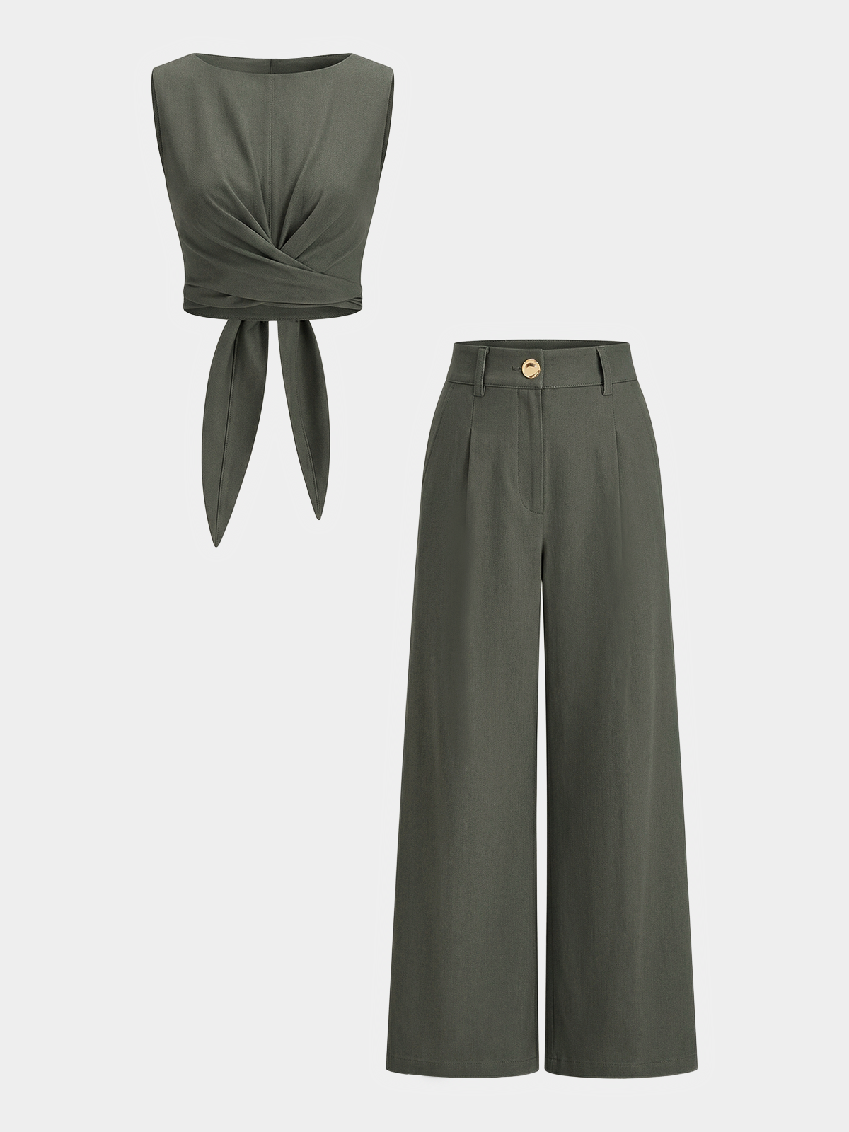 Cross-Tie Crop Top & Wide-Leg Pants Set