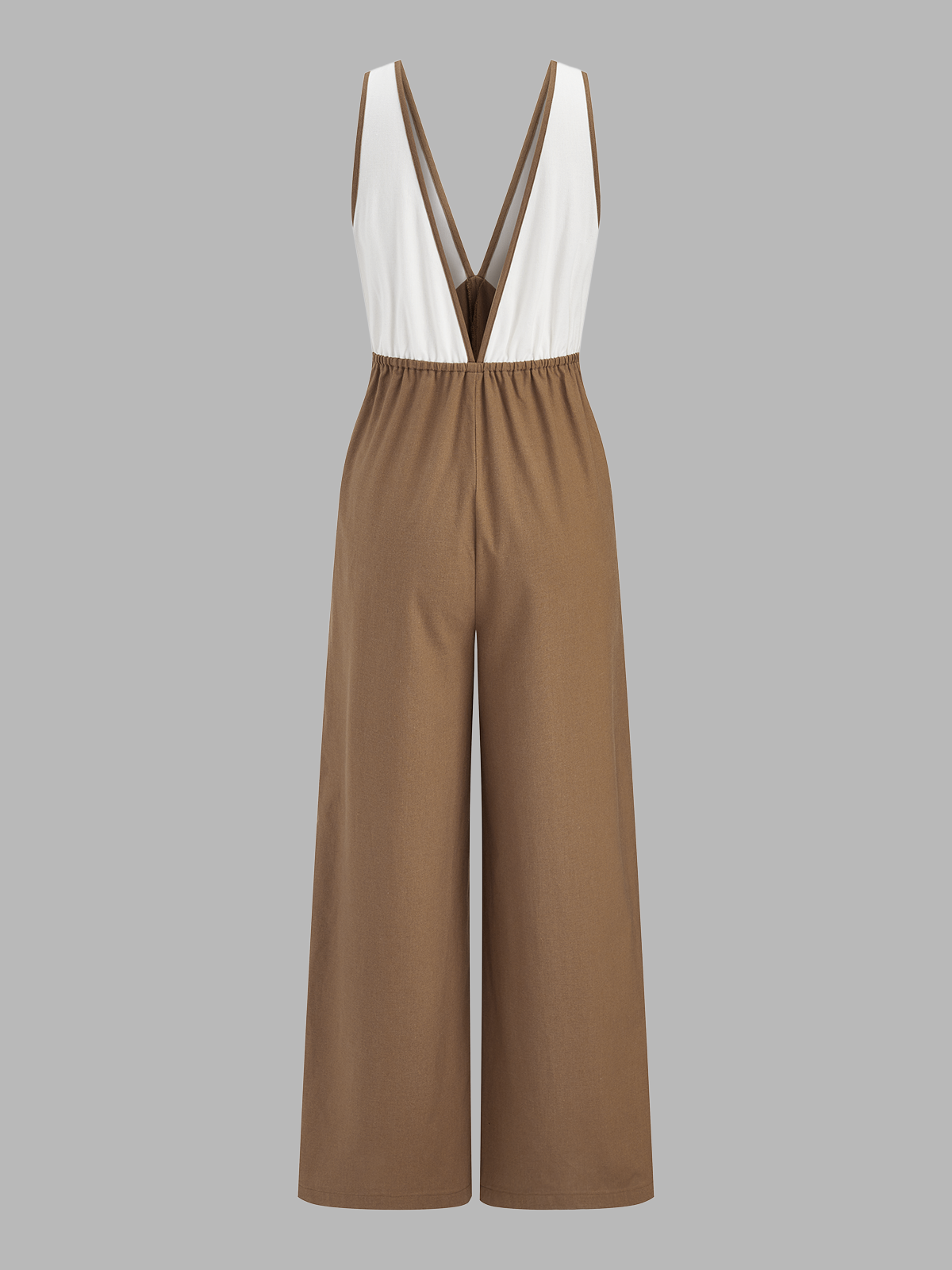 Color-Block Cotton Linen Wide Leg Jumpsuit