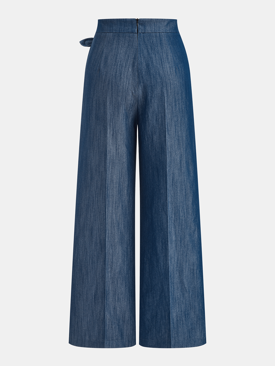 Asymmetric Knot-Waist Wide Leg Pants