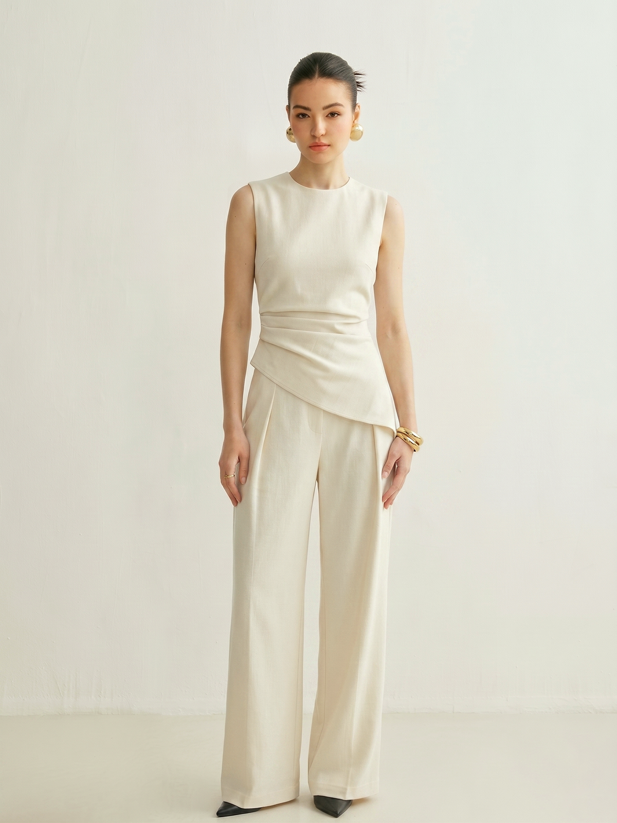 Sleeveless Asymmetric Top & Pleated Pants Set