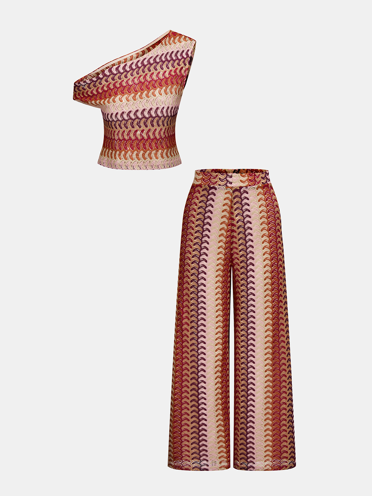 Multicolor One-Shoulder Knit Top & Pants Set