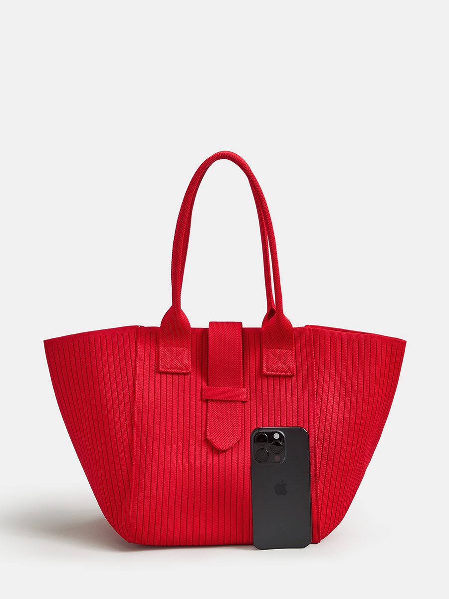 Ribbed Knitted Large Casual Tote Handbag