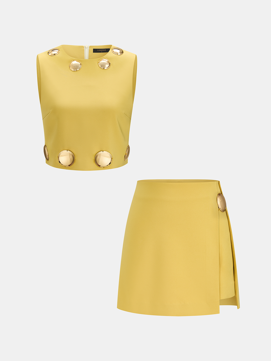 Metal Detail Sleeveless Crop Top & Mini Skirt Set