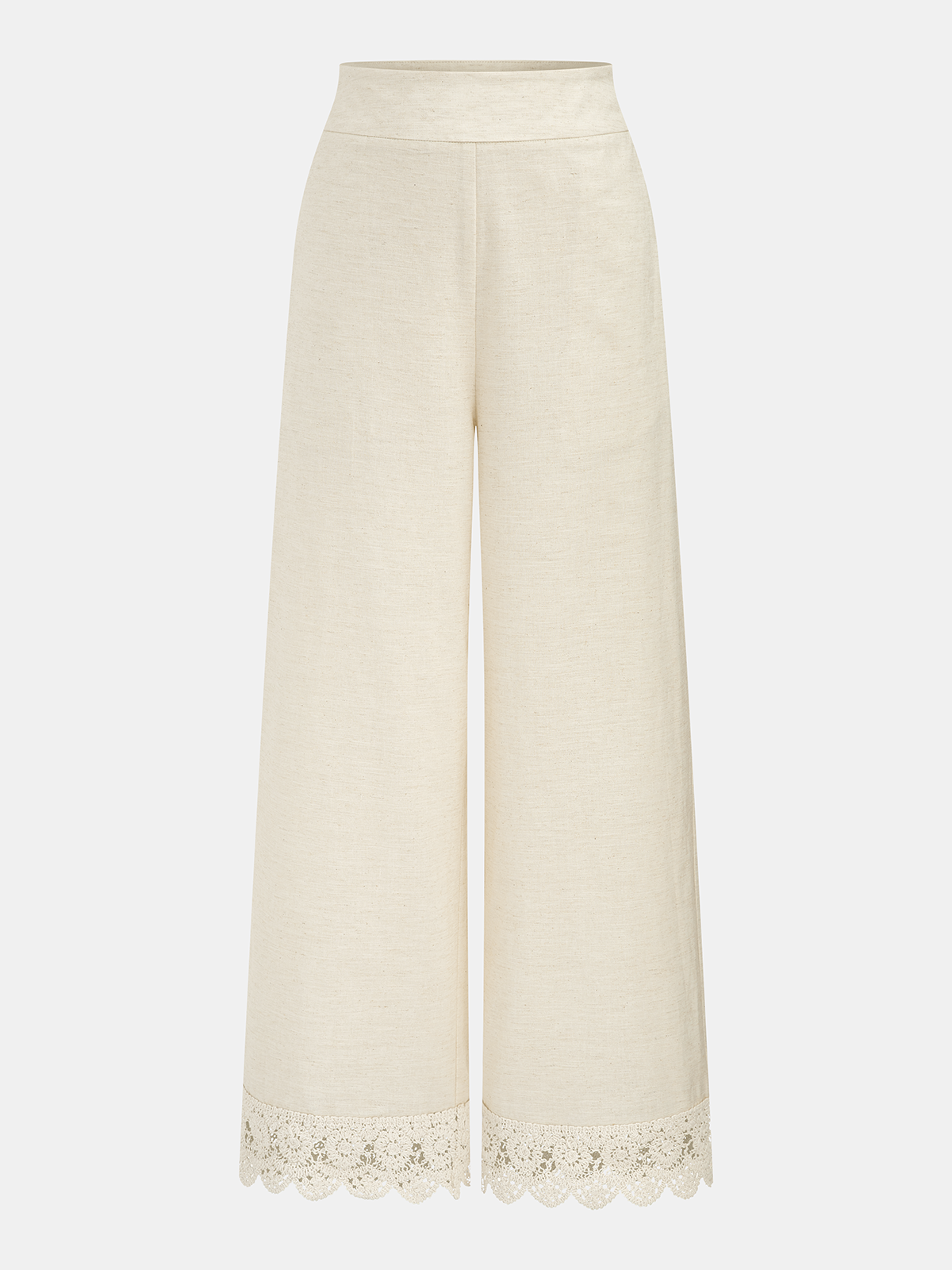 Cotton Linen Lace Trim Two-Piece Pants Set