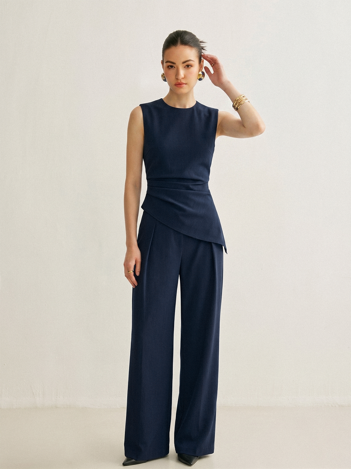 Sleeveless Asymmetric Top & Pleated Pants Set