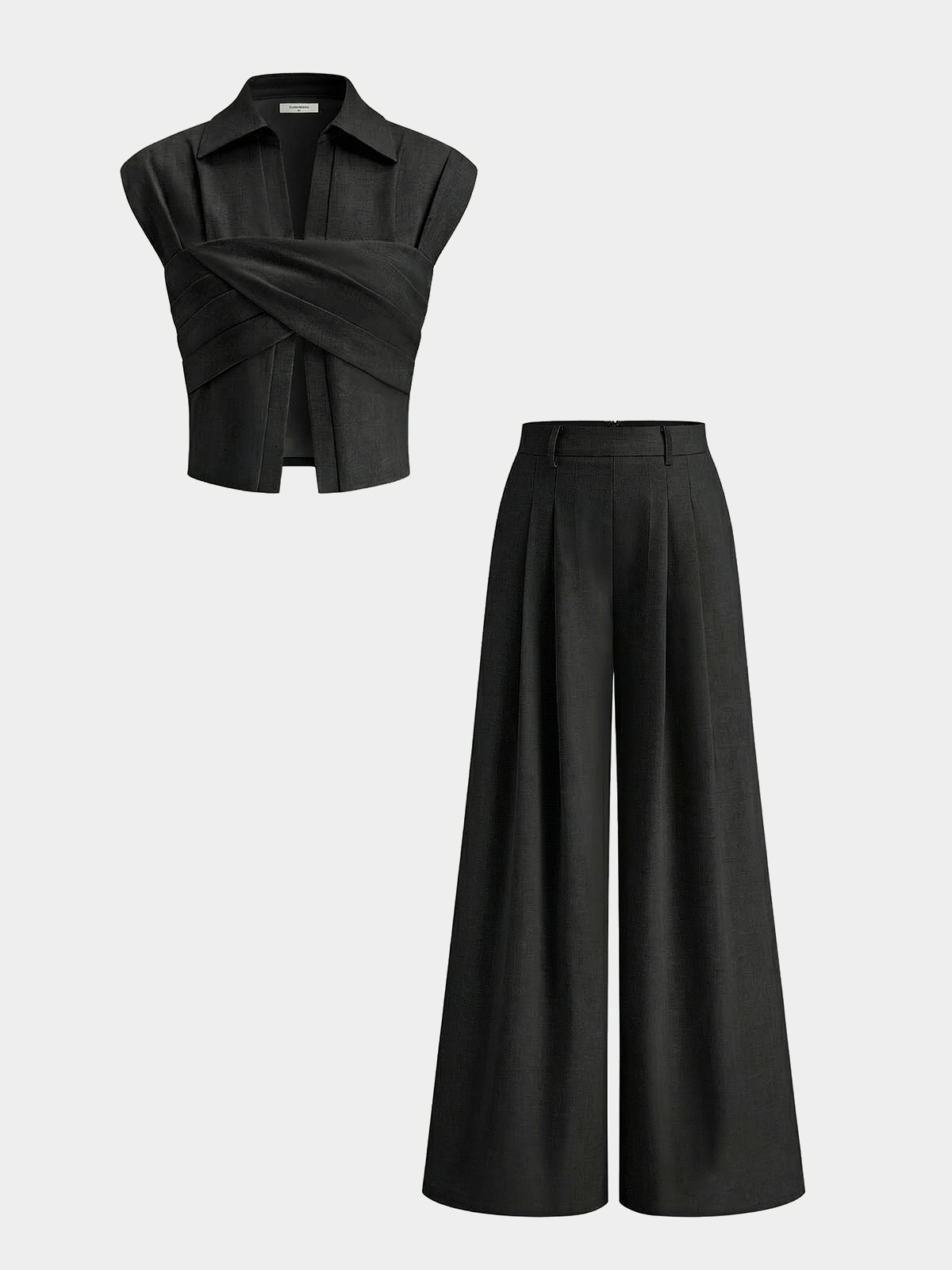 Cotton Linen Wrap Top & Pleated Pants Set