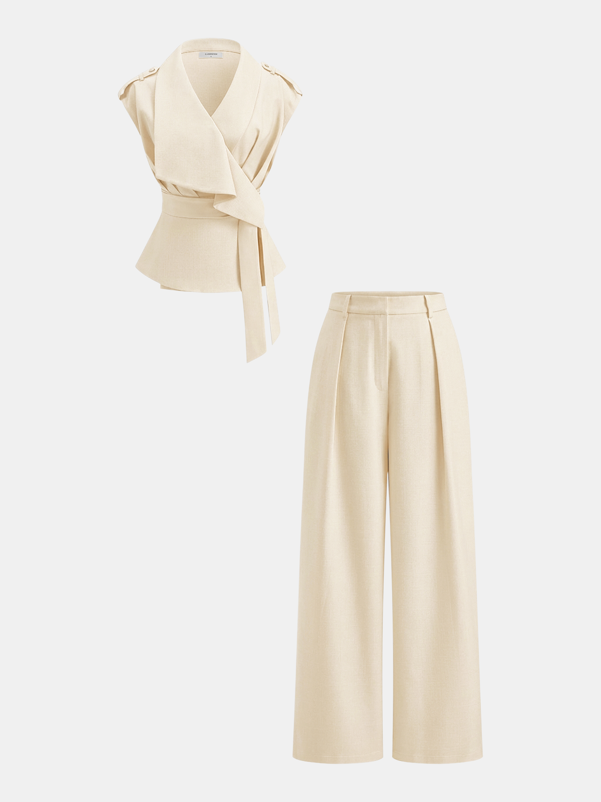Wrap Front Fitted Top & Pleated Pants Set