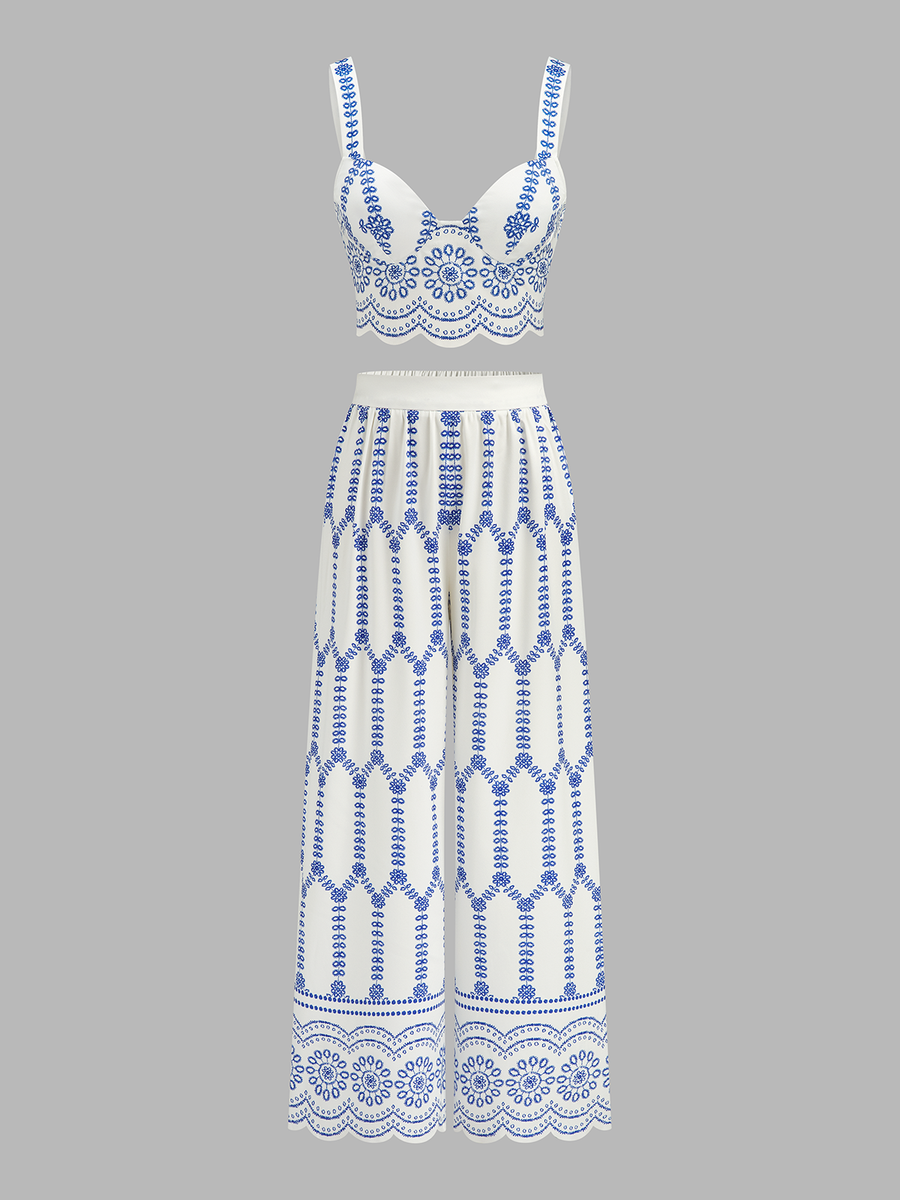 Printed Cami Top & Wide Leg Pants Set