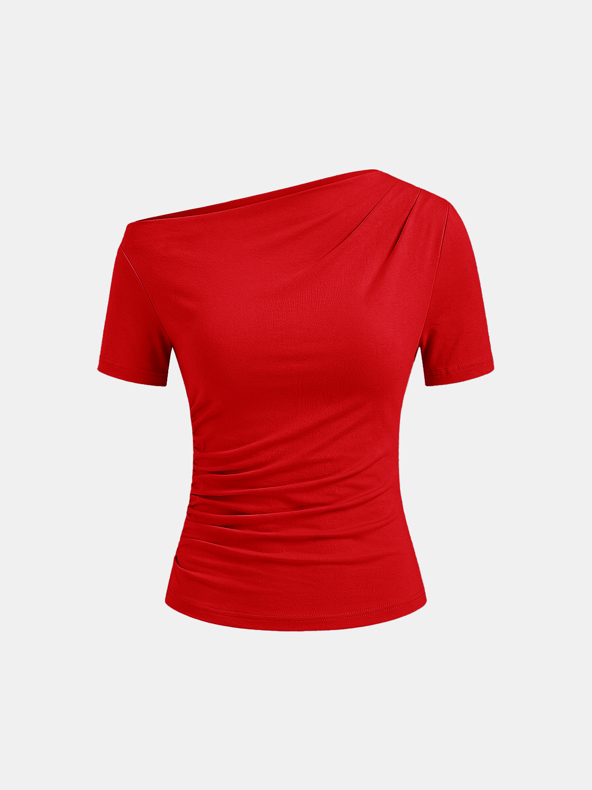 Ruched Off Shoulder Slim Short Sleeve Top